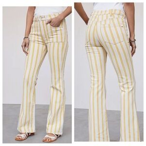 Anthropologie Yellow and White Striped Flare Jeans
